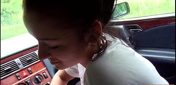  Slim teen babe hitchhikes and gets pounded in the car